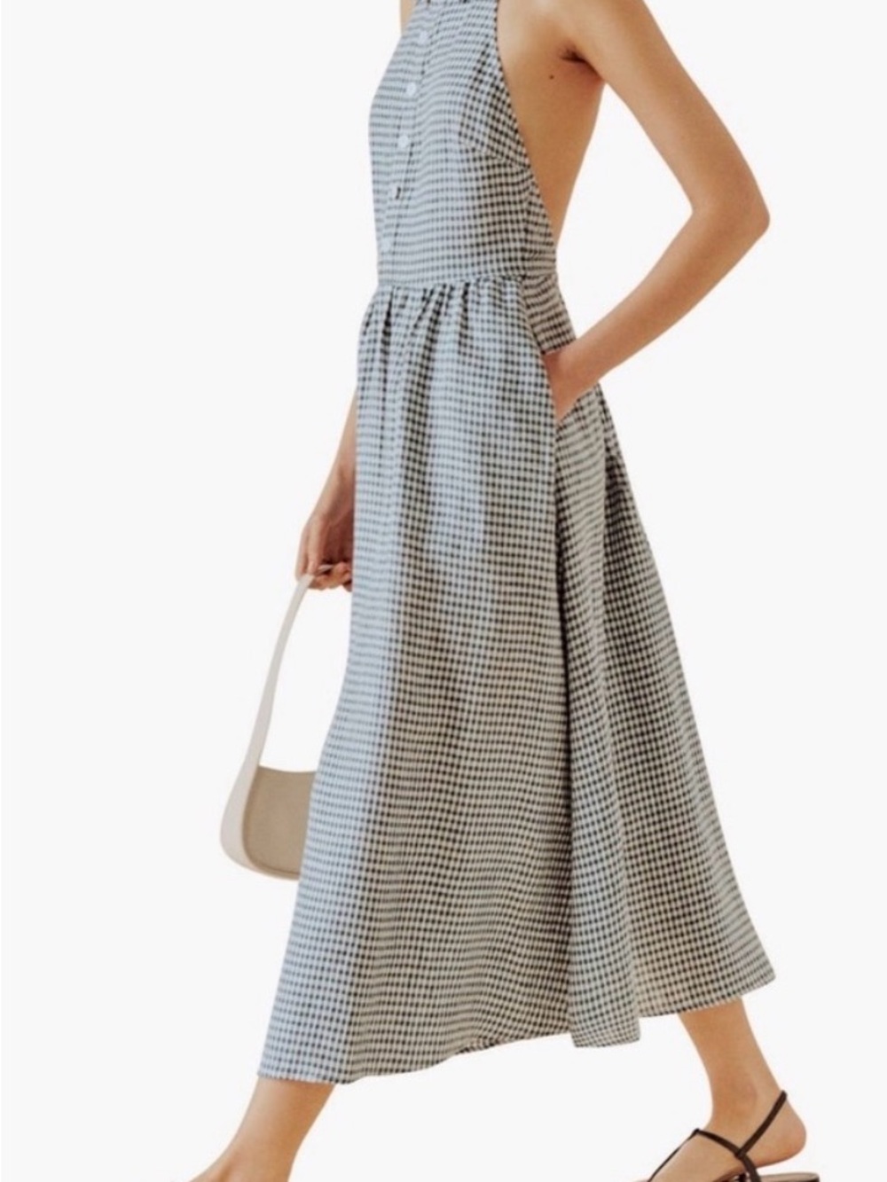 Reformation Tace Halter Gingham Dress - Slate Check - Picture 3 of 7